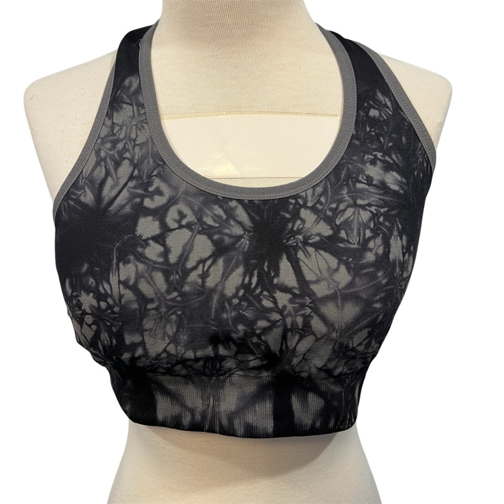 PUMA Grey Black Tie Dye Padded Sports Bra (L)